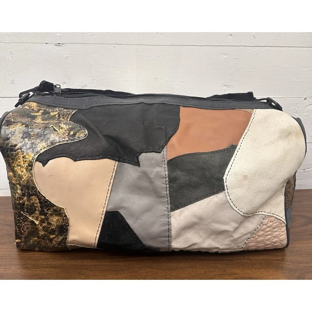 Hand Crafted From Patchwork 100% Leather Duffle Bag Adjustable Strap